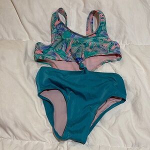 art class Kids Swim One Piece - Teal and Pink Floral